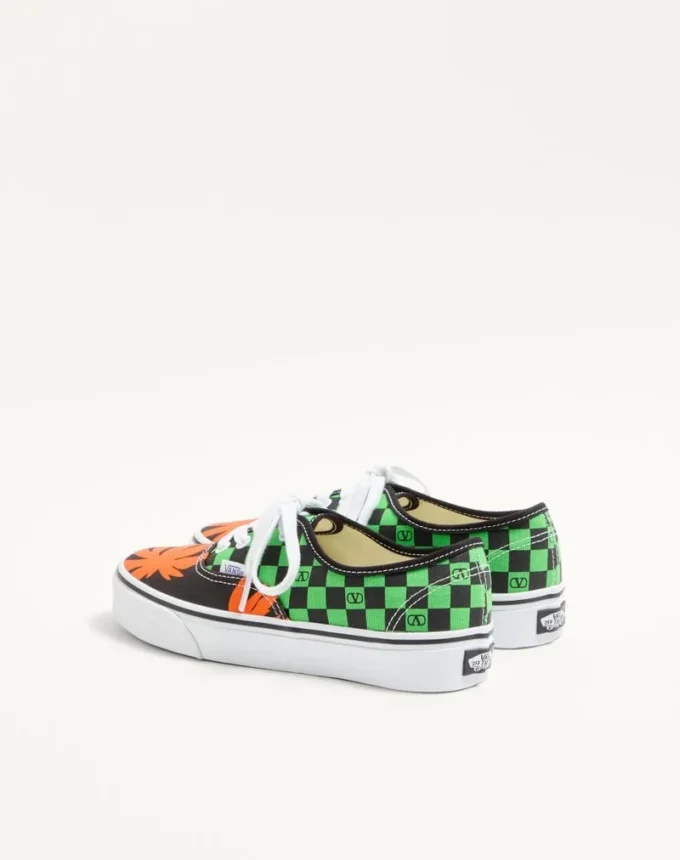 Valentino Garavani și Vans Adidași din țesătură cu talpă joasă, imprimeu VLogo Checkerboard și imprimeu Tropical Leaves