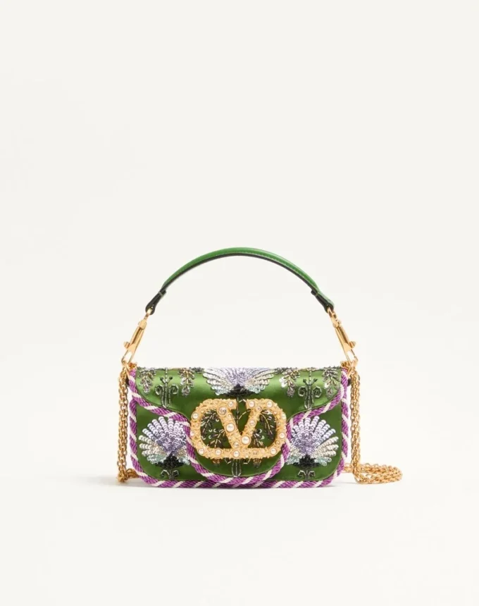 Valentino Garavani Locò Geantă mică de umăr brodată cu logo bijuterie