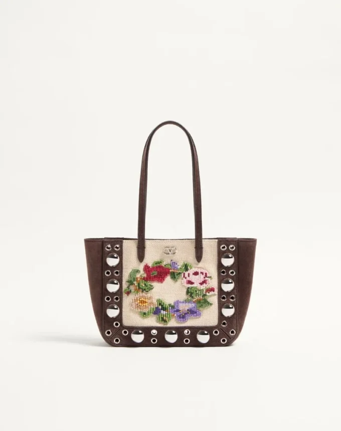 Valentino Garavani Nellcôte Mini geantă de cumpărături brodată Valentino Garavani Nellcôte Mini geantă de cumpărături brodată