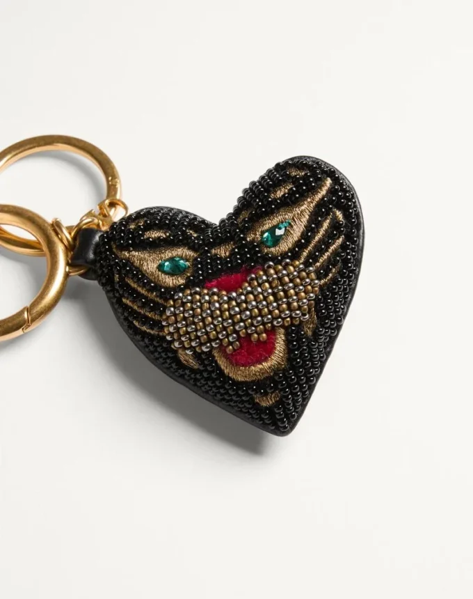 VG Coeur De Chat Bag Charm With Keychain In Nappa, Beads And Crystals VG Coeur De Chat Bag Charm With Keychain In Nappa, Beads And Crystals